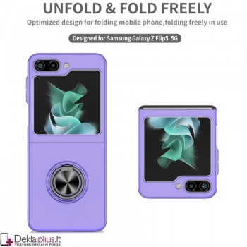 Plastikinis dėklas su žiedu ir kameros apsauga - violetinis (Samsung Z Flip 6/Z Flip 7 Fe
